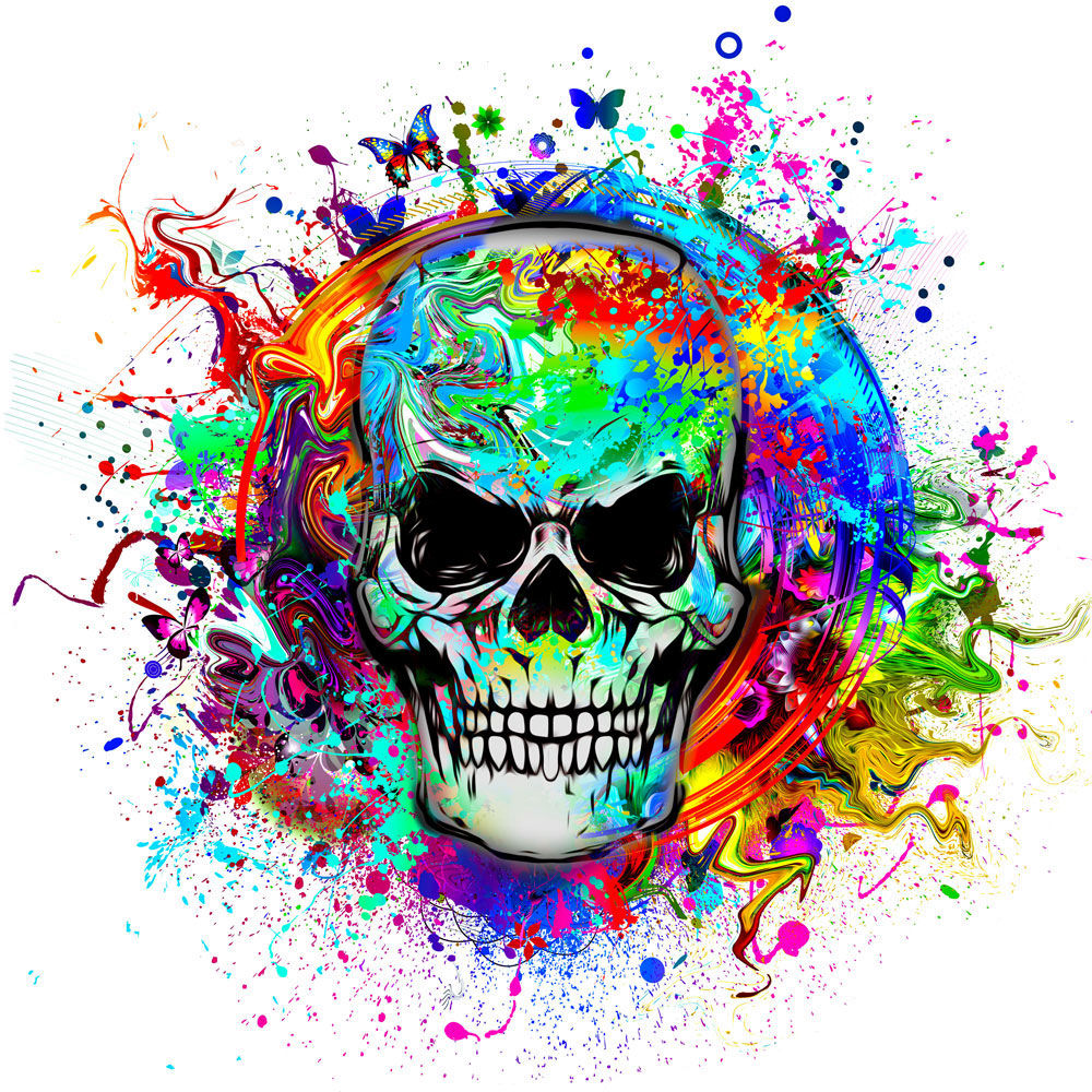 Totenkopf mit Regenbogen: X-Side Tatto und Piercing Ausbildungen und Equipment